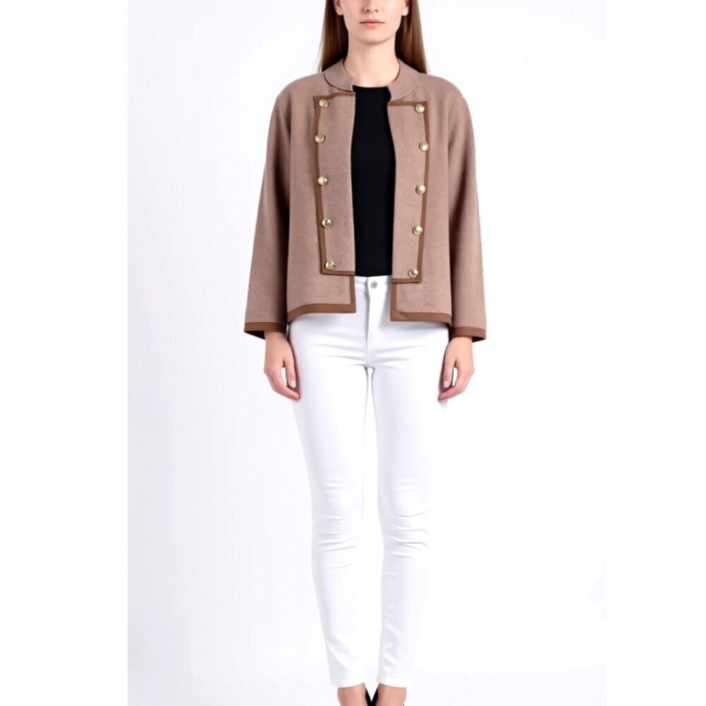 (L8) Jones New York double-breasted knit cardigan gold buttons, Size L, NWT